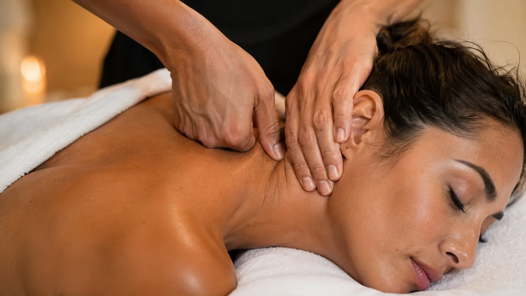 Masaje descontracturante en cuello y trapecios — nudo muscular, Spazio Barcelona